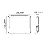 Projecteur LED asymétrique 200W IP66 noir, dimensions 390 x 306 x 58 mm, vue complémentaire 6