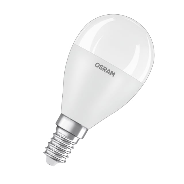 Ampoule OSRAM LED PCR LAMPS WITH CLASSIC P détail produit Détails visibles de Ampoule LED E14 7,5W blanc chaud dépolie recyclée pour Ampoules E14