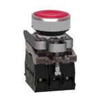 Bouton poussoir lumineux rouge affleurant Ø22 24V 1O+1F, configuration visible, vue complémentaire 1