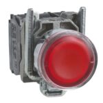Bouton poussoir lumineux rouge affleurant Ø22 24V 1O+1F, configuration visible, vue complémentaire 6