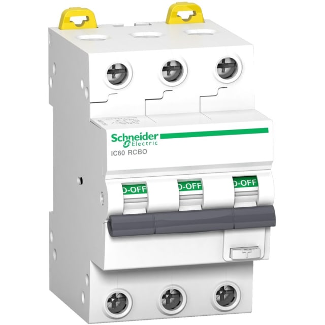 Schneider Distribution - Acti9 iC60 RCBO - 3P - 20 A - C Curve - 10000A/15kA - 30 mA - A type - A9D17320