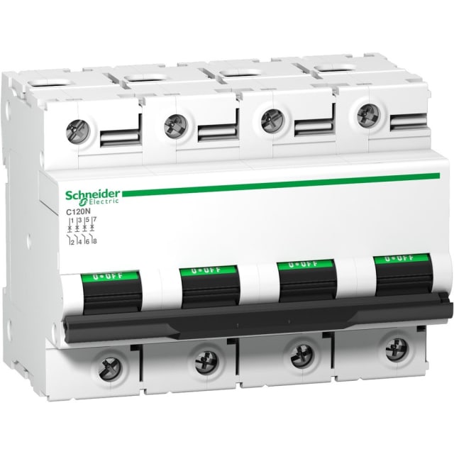 Schneider Distribution - Disjoncteur modulaire C120N 4P 63A courbe B 10kA - A9N18352