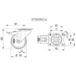 Roue pivotante à frein caoutchouc semi-élastique 100 mm, configuration visible, vue complémentaire 3