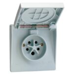 Prise industrielle 3P+N+T 16A IP44 grise, montage encastré, vue complémentaire 1