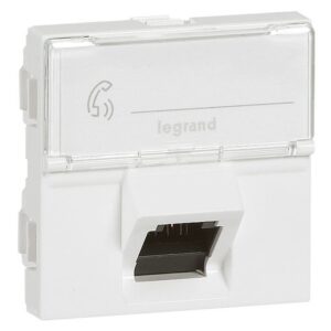 Prise RJ45 Cat 6A STP inclinée 45° blanche 076508, configuration et finitions visibles