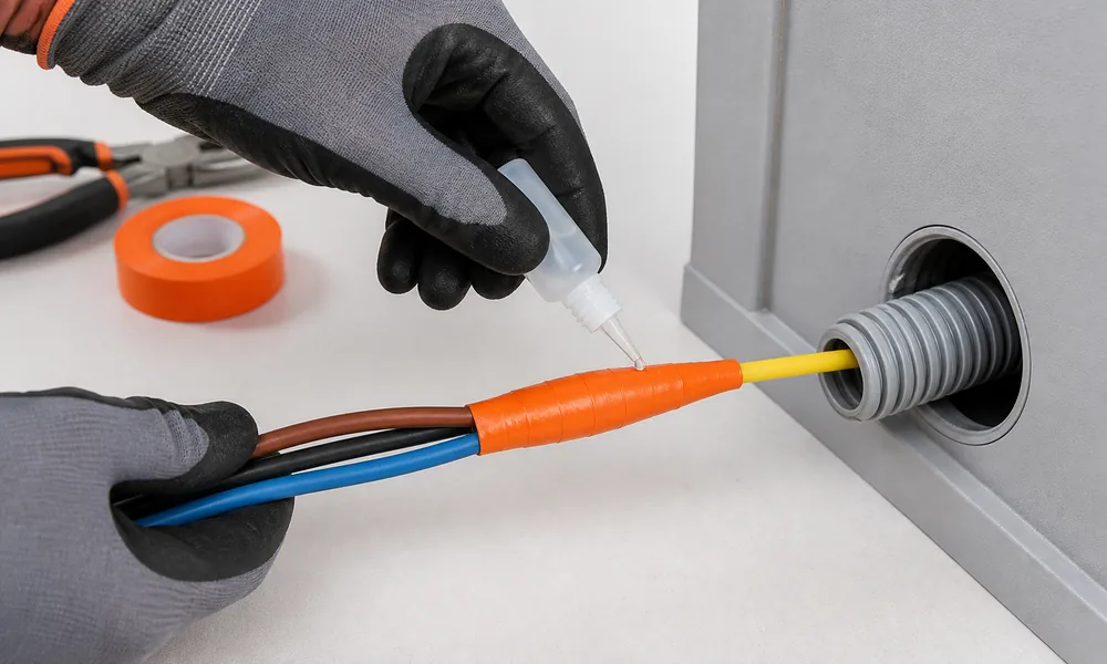 Tête de tirage conique reliant des conducteurs à une aiguille avec lubrifiant pour câble