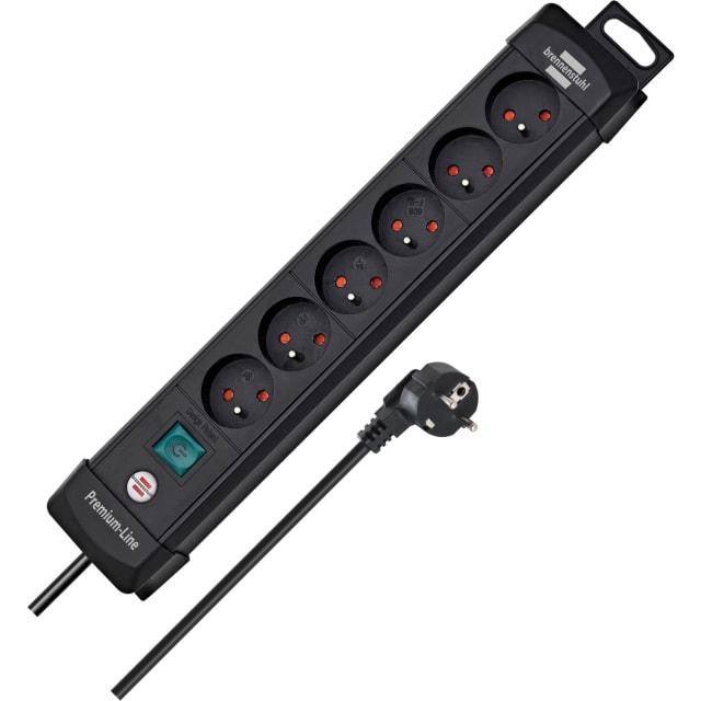 Premium-Line 6 prises noir BRENNENSTUHL détail produit Premium-Line 6 prises noir 3 m 3G1,25 FR/BE