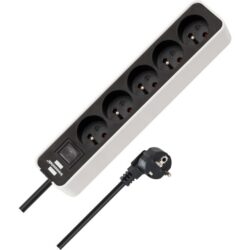 Prolongateur multiprise Ecolor 5 prises blanc/noir 5m 3G1,5 *FR/BE*, configuration visible
