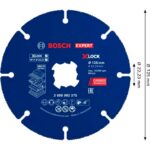 Disque de coupe bleu multi-matériaux à interface X-LOCK schéma technique