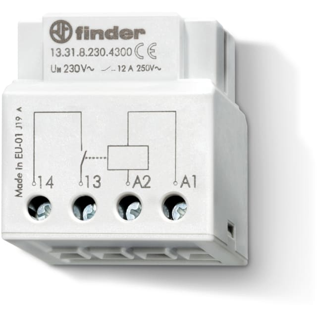 Relais d'interface monostable 1NO FINDER détail produit Relais d'interface monostable 1NO 12A 230V AC, finition blanc