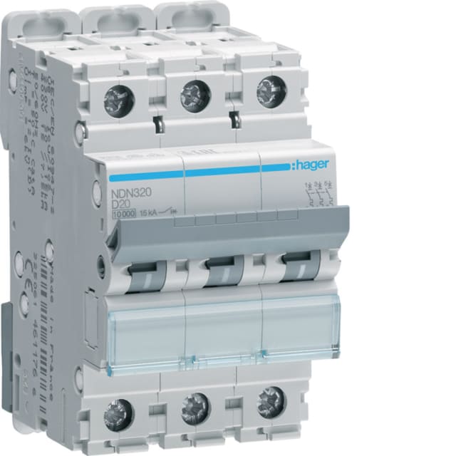 HAGER - Disjoncteur 10kA - D - 3P - 20A - 3M. - NDN320
