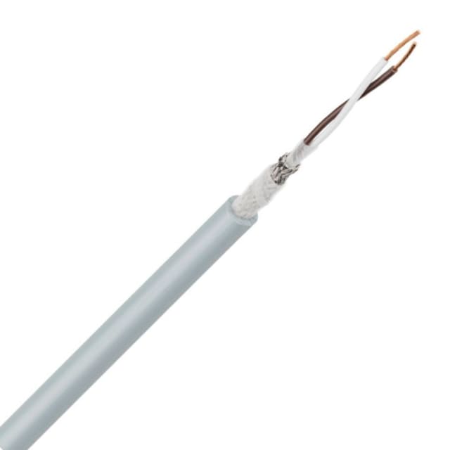 Câble gris ouvert montrant quatre conducteurs et son blindage