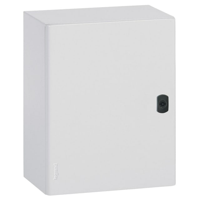 Coffret métal avec plaque pleine, finition gris