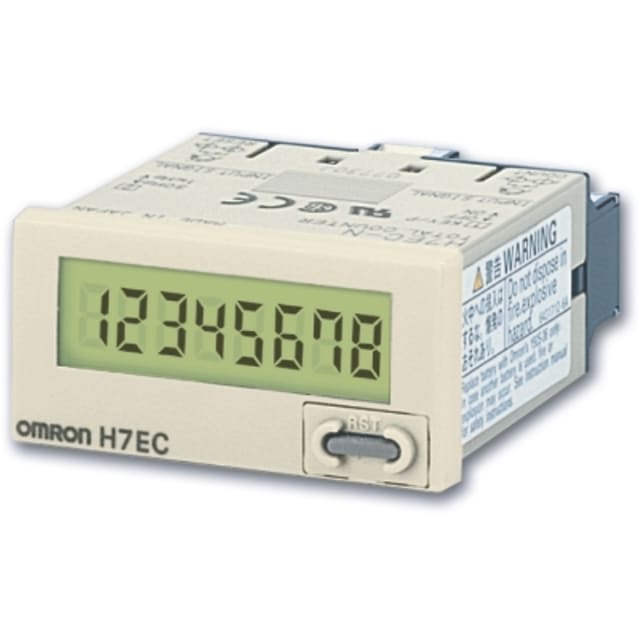 Compt., IP66, LCD 8 OMRON détail produit Détails visibles de Compt., IP66, LCD 8 chiffres, comptage, batterie, entrée NPN/PNP, 30 H - H7E 6032E pour Automatisation industrielle