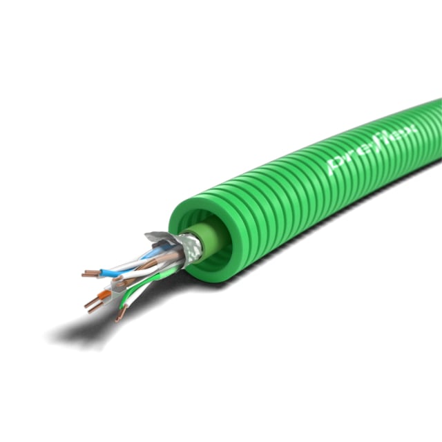 tube précâblé 16mm LS0H vert + data F/UTP CAT6A touret 300m, en polypropylène