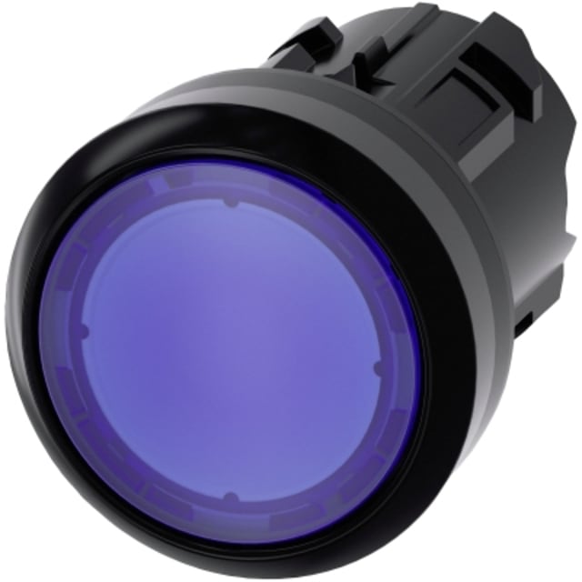 Voyant rond bleu à bague frontale noire