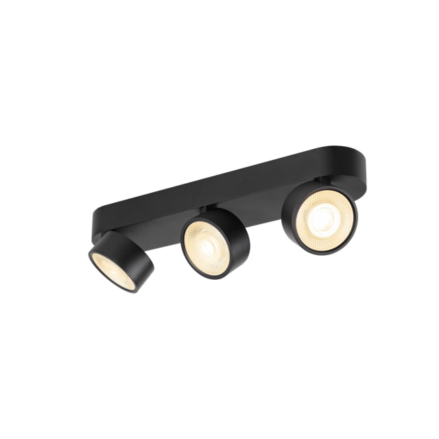 Luminaire noir allongé avec trois têtes orientables