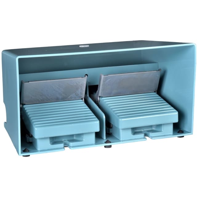 Double interrupteur à pied XPE-M - avec capot - métallique - bleu - 2O+2F, configuration visible