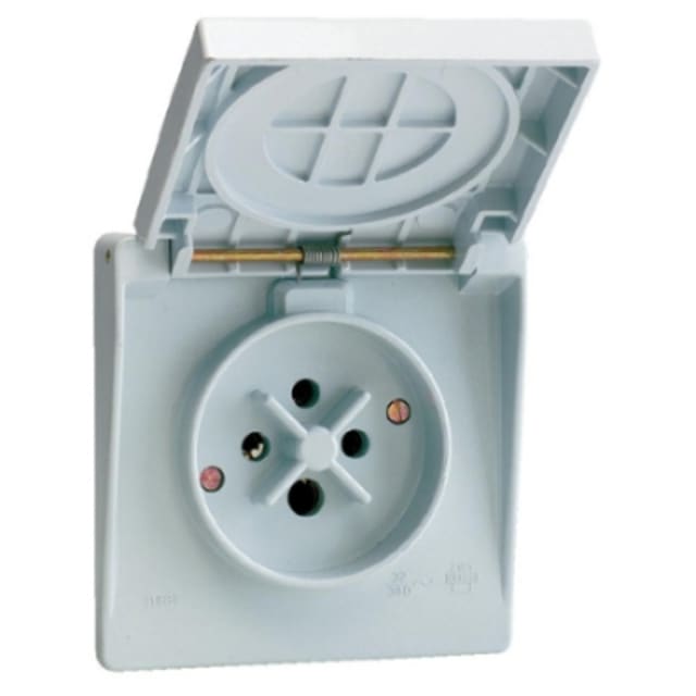 Prise étoile semi-étanche 3P+T 32A IP44 grise, montage encastré
