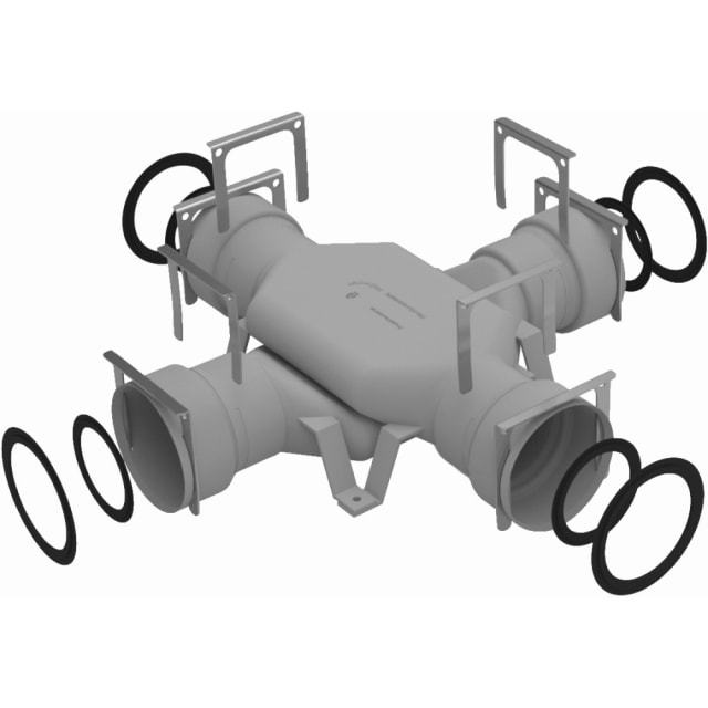 Détails visibles de ComfoTube 90/75 Pce de croisement a. anneaux de colmatage/colliers de serrage pour Accessoires pour conduits de ventilation