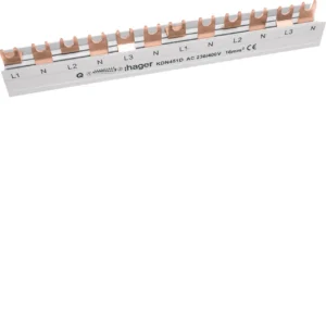 Barre de pontage fourche 3P+N 16 mm² 12 modules, forme et finition du produit visibles