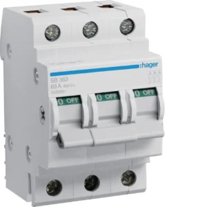 Interrupteur tripolaire 63A 400V 3 modules, forme et finition du produit visibles