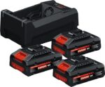 Kit de démarrage batterie 18V avec chargeur, configuration et finitions visibles