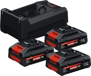 Kit de démarrage batterie 18V avec chargeur, configuration et finitions visibles