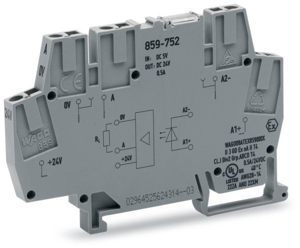 WAGO — vue produit de Module optocoupleur 24 V DC Module optocoupleur 24 V DC 0,25 A rail DIN, forme et finition du produit visibles