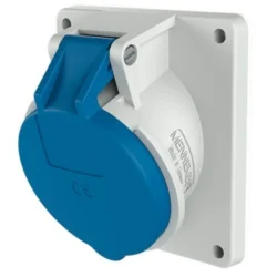 Prise à encastrer 16A 4 pôles 230V IP44 bleue, forme et finition du produit visibles