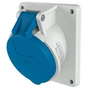 Prise à encastrer 16A 4 pôles 230V IP44 bleue, forme et finition du produit visibles