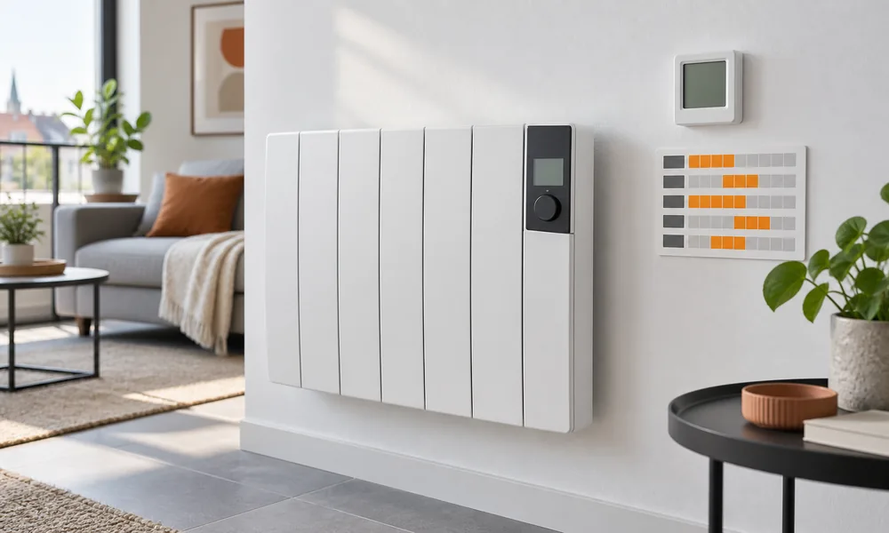 Radiateur électrique à inertie avec thermostat électronique et programmation hebdomadaire