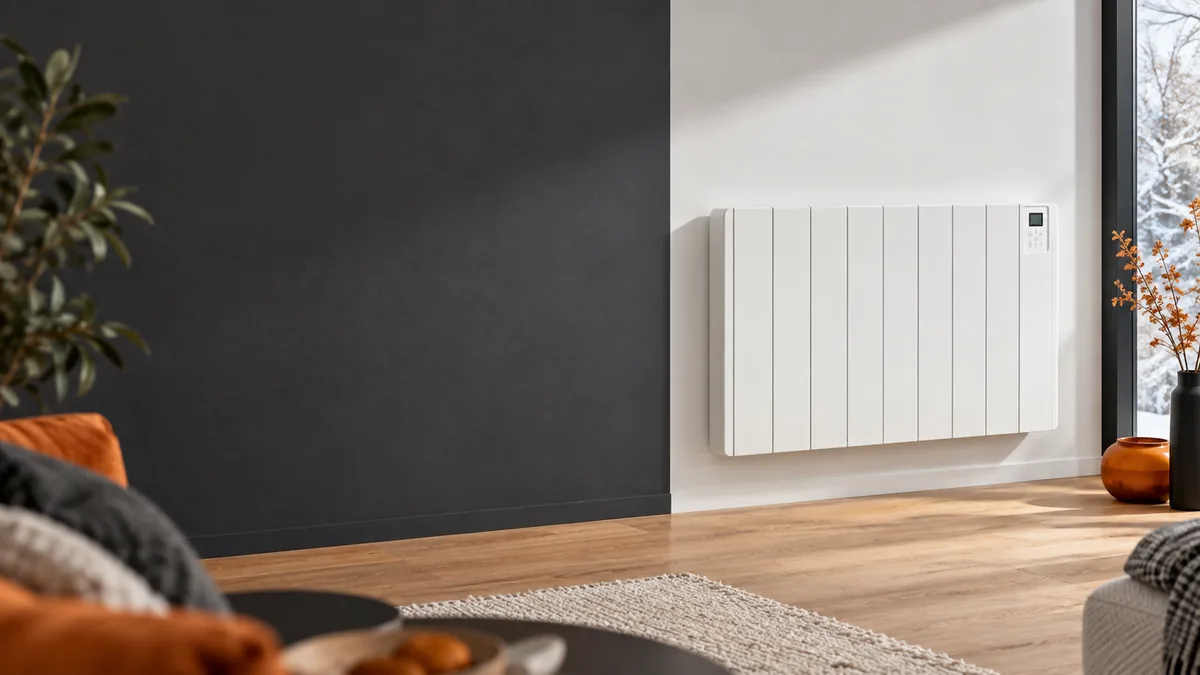 Radiateur électrique à inertie avec thermostat intégré dans un séjour