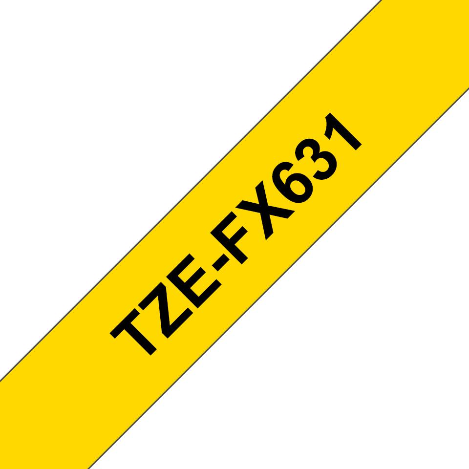 BROTHER — vue produit de Ruban adhésif laminé flexible noir Ruban adhésif laminé flexible noir jaune 12 mm TZE-FX631, forme et finition du produit visibles