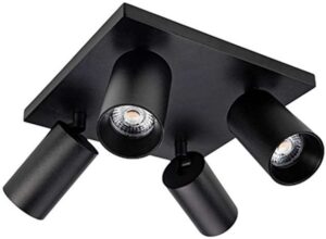 Spot apparent carré noir GU10 avec lampe, configuration et finitions visibles