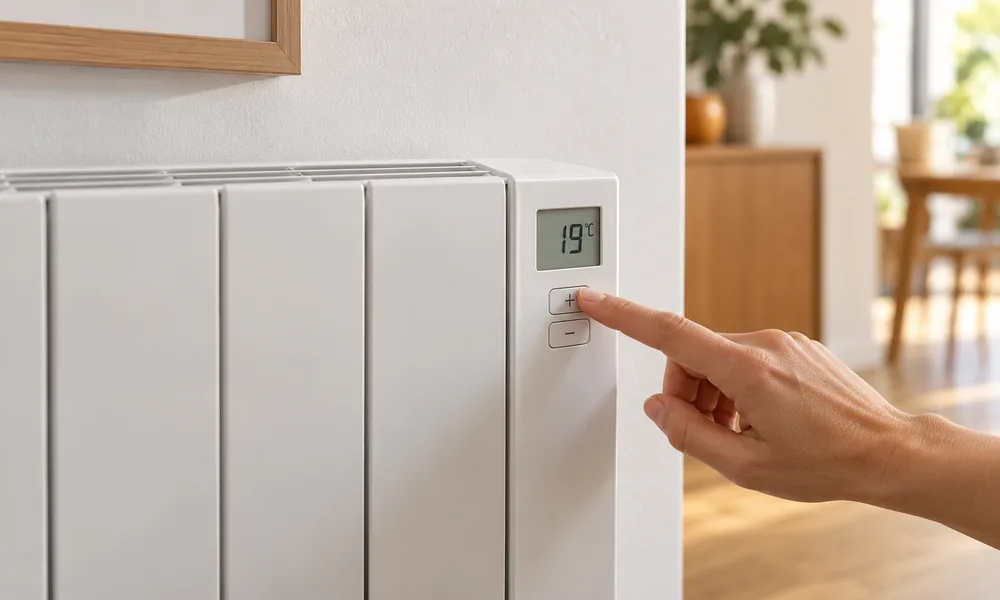 Réglage de la consigne sur un thermostat de radiateur affichant 19 degrés