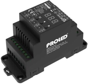 Variateur LED DALI PWM sur rail DIN 4 canaux, configuration et finitions visibles