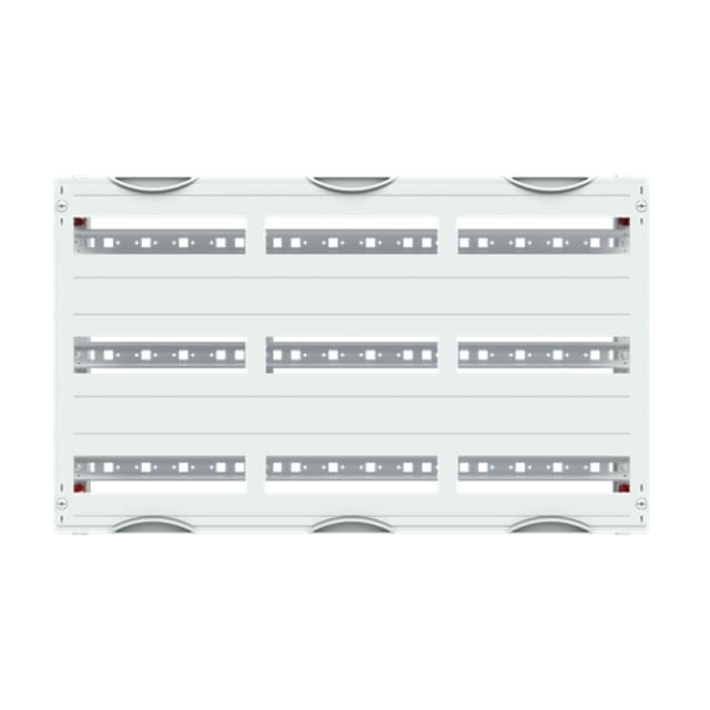 Module gris à trois rangées d’ouvertures et rails horizontaux avec passages supérieurs pour les câbles