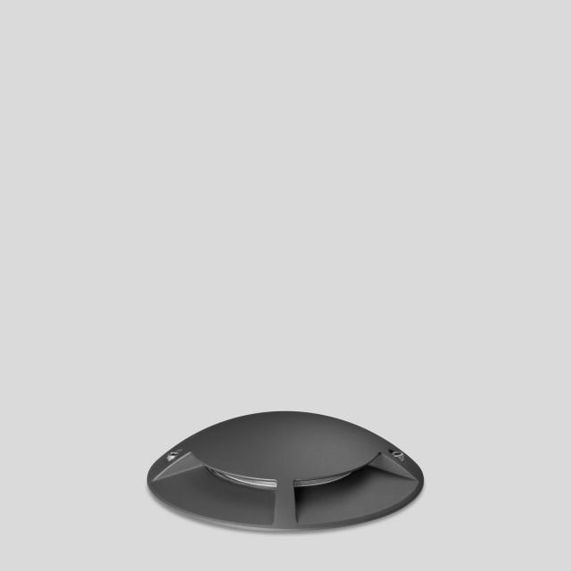 Luminaire circulaire graphite très bas avec capot bombé et ouverture latérale protégée par nervures