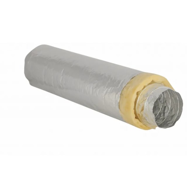 Conduit souple métallisé ouvert montrant une couche isolante jaune autour du passage intérieur