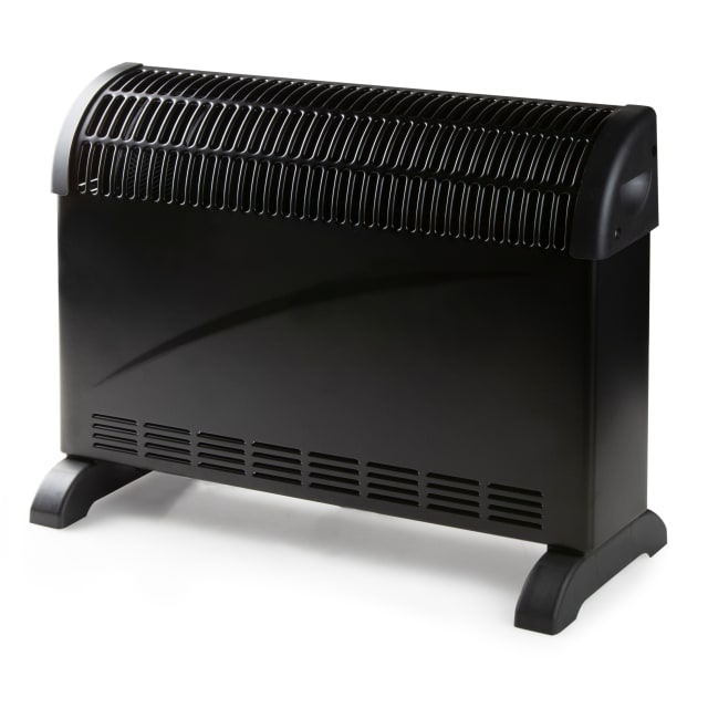 Convecteur noir horizontal avec grille supérieure et deux pieds de maintien