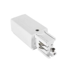 Connecteur blanc avec boîtier rectangulaire, contacts métalliques étagés et vis de serrage