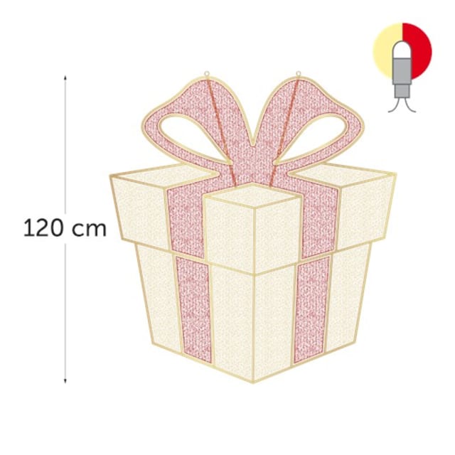 KERSTVERLICHTING Aberdeen illustration du paquet à ruban Dessin d’un paquet cadeau doré à grand nœud rouge, avec cote verticale de cent vingt centimètres