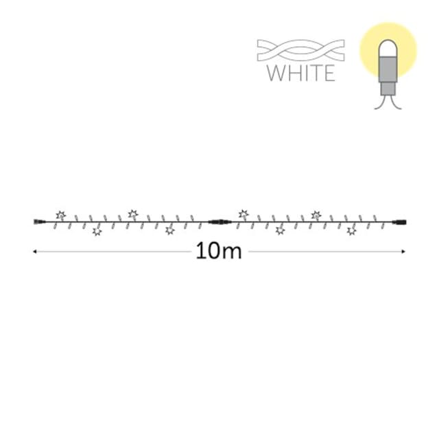 Schéma d’un câble blanc à LED avec repères étoilés de clignotement et cote de dix mètres