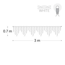 Schéma d’une frange à LED blanches, câble horizontal et descentes de longueurs variables, avec cotes