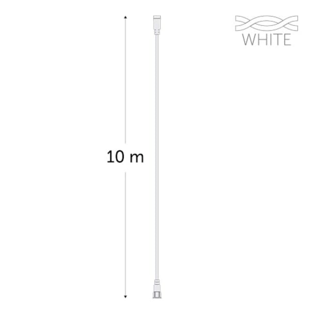 Dessin d’un cordon blanc vertical avec connecteurs aux extrémités et cote de dix mètres