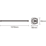 Dessin coté d’un luminaire linéaire de 1570 mm avec section de 65 par 65 mm