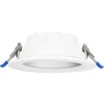 Dos blanc du luminaire avec ressorts métalliques et protections bleues