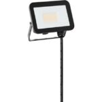 Projecteur sombre rectangulaire avec diffuseur clair, étrier métallique et câble inférieur