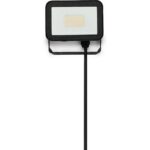 Projecteur compact vu de face avec panneau clair rectangulaire et câble sans fiche visible